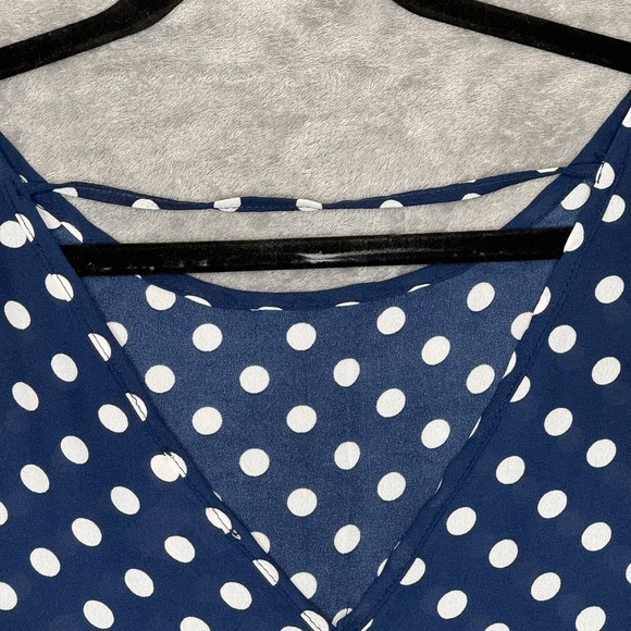 Come Vintage 3X Shirt Top Navy Blue Polka Dot Flutter Short Sleeve Round Neck - Picture 5 of 8